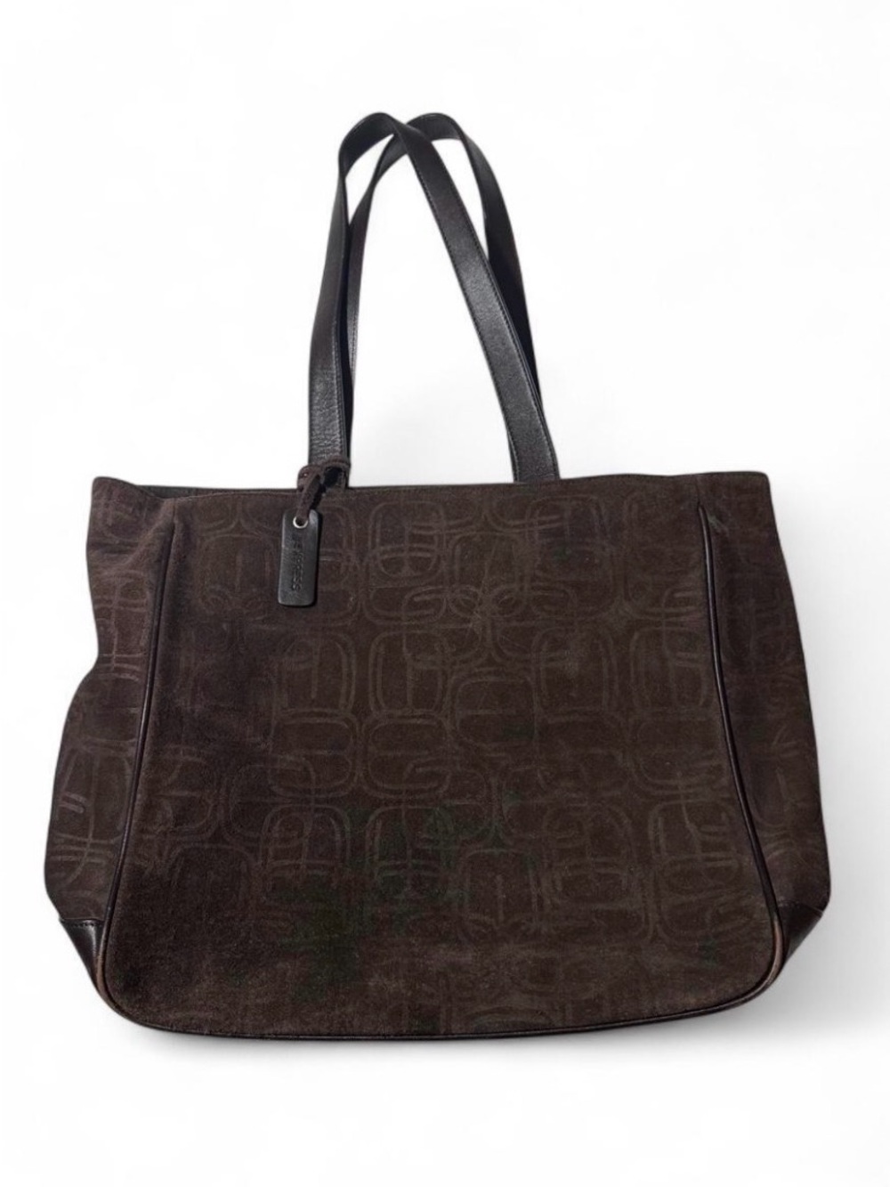 Express Genuine Suede Brown Tote Bag Leather Trim Shoulder Purse Y2K Work Bag Lg